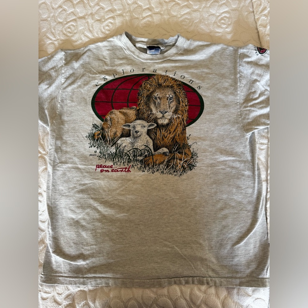 Vintage 90s Explorations Lion & Lamb “Peace on Earth” Tee 🌍 XL USA Made